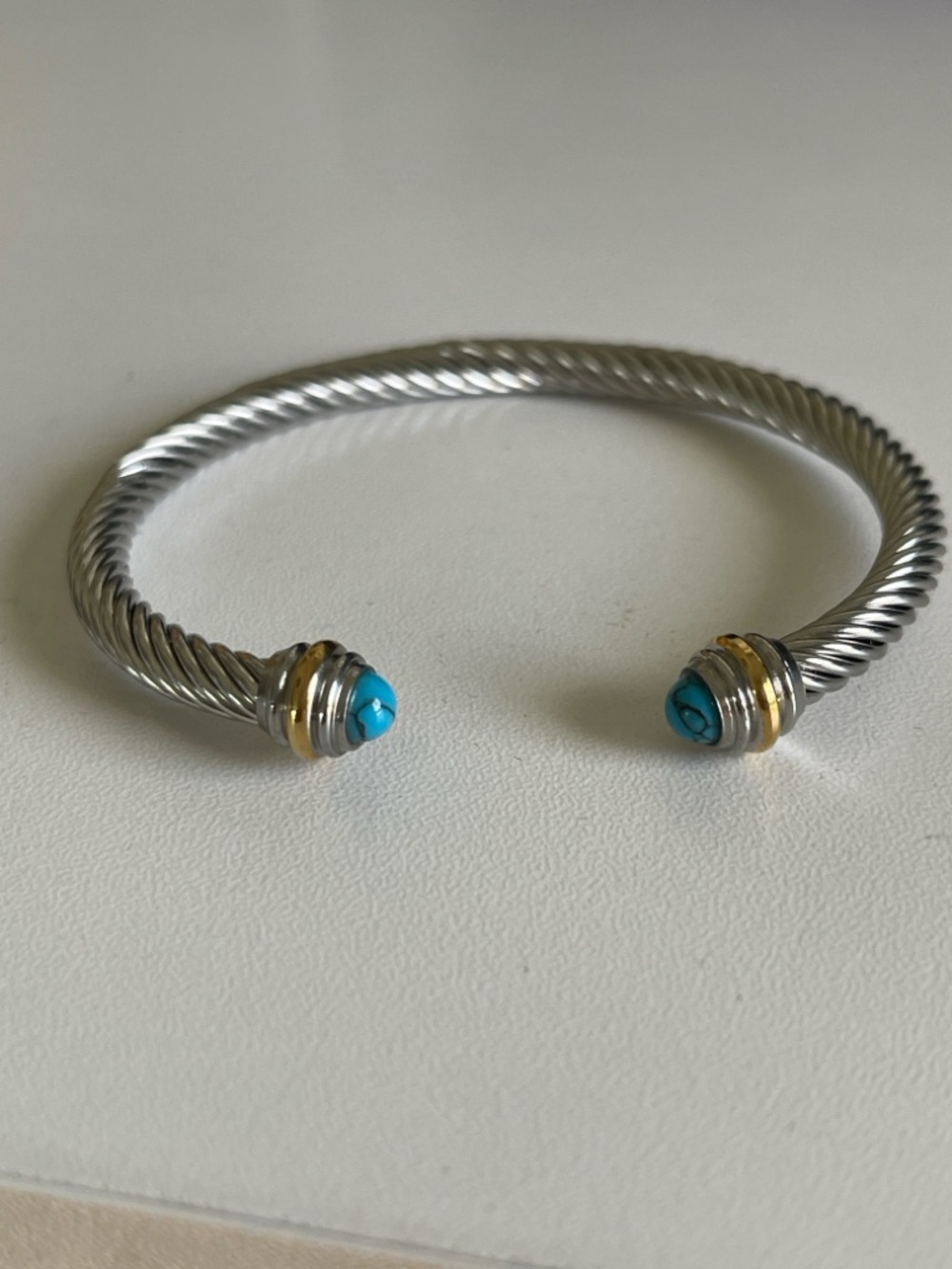 Sterling-Style Silver Cable Cuff Bracelet with Turquoise Accent